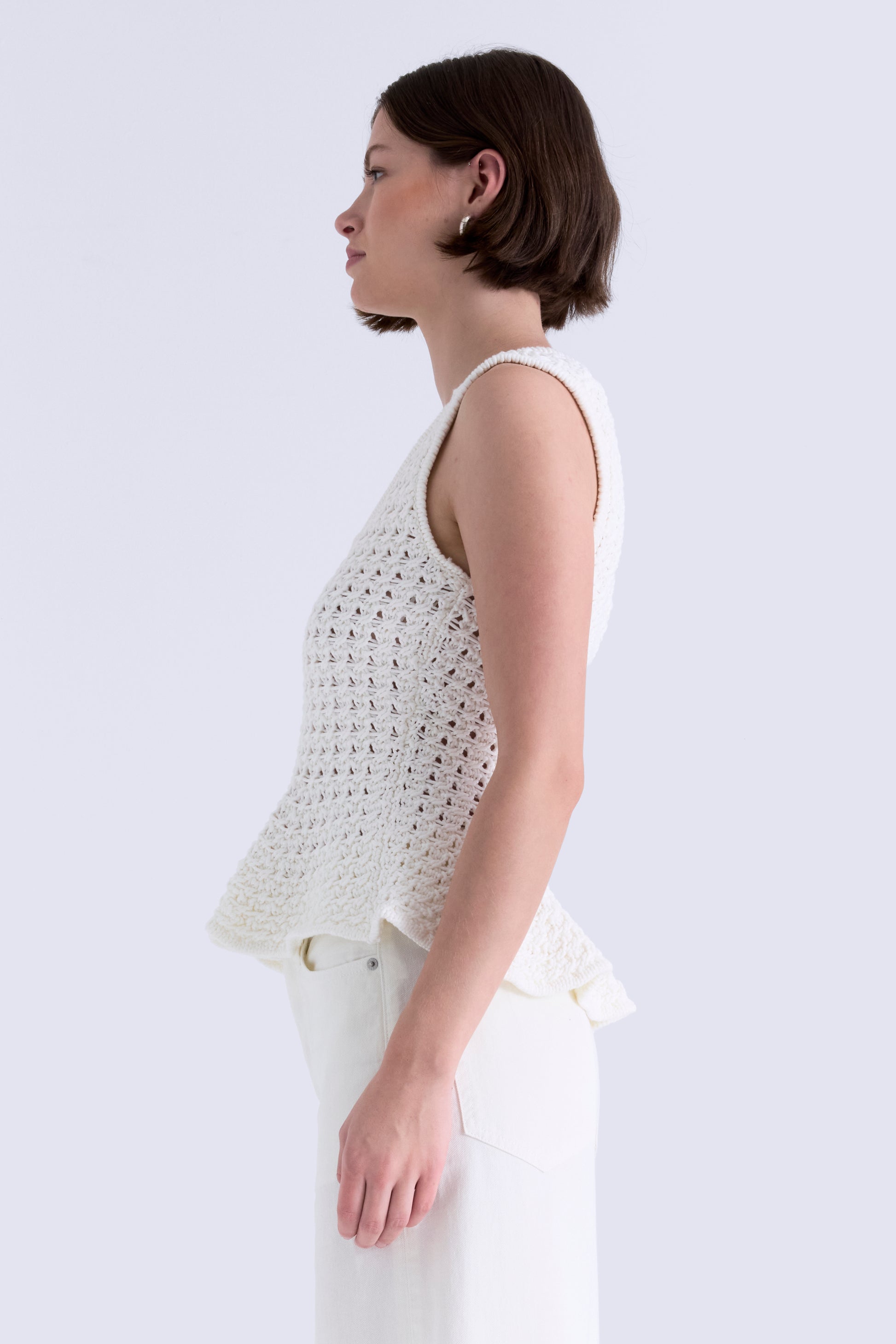 ANNA PEPLUM OPENWORK SWEATER TANK