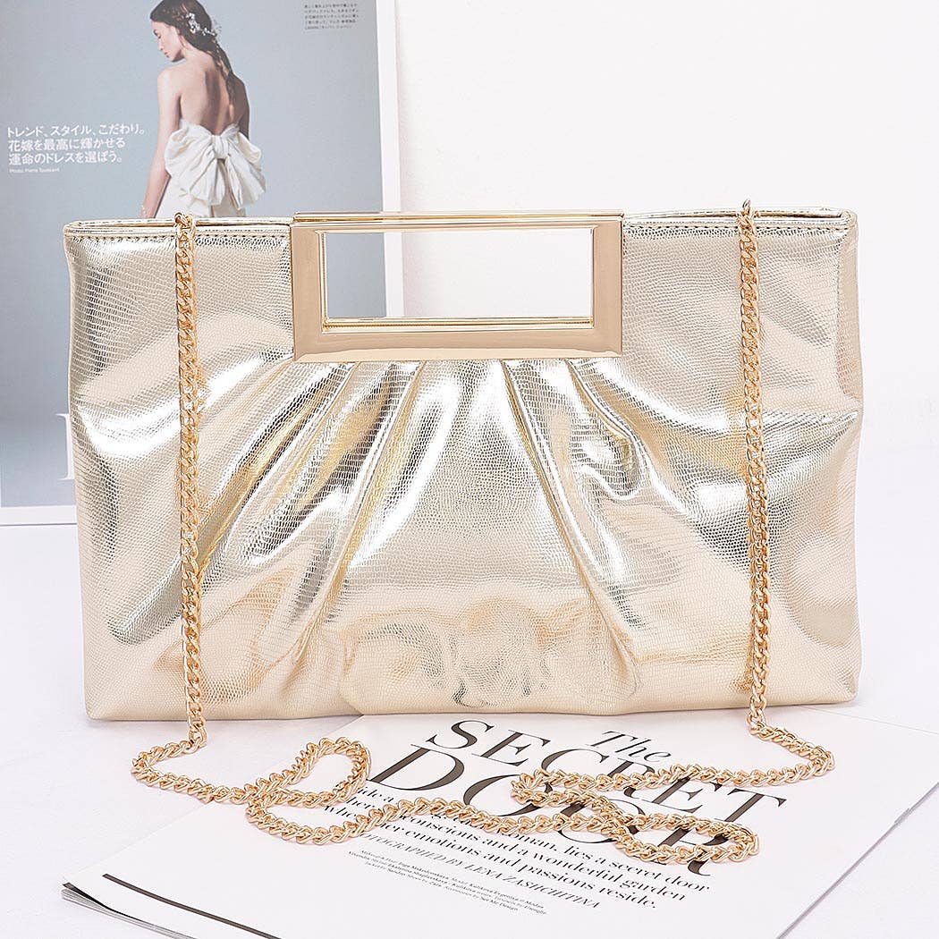 Faux Leather Metal Handle Clutch
