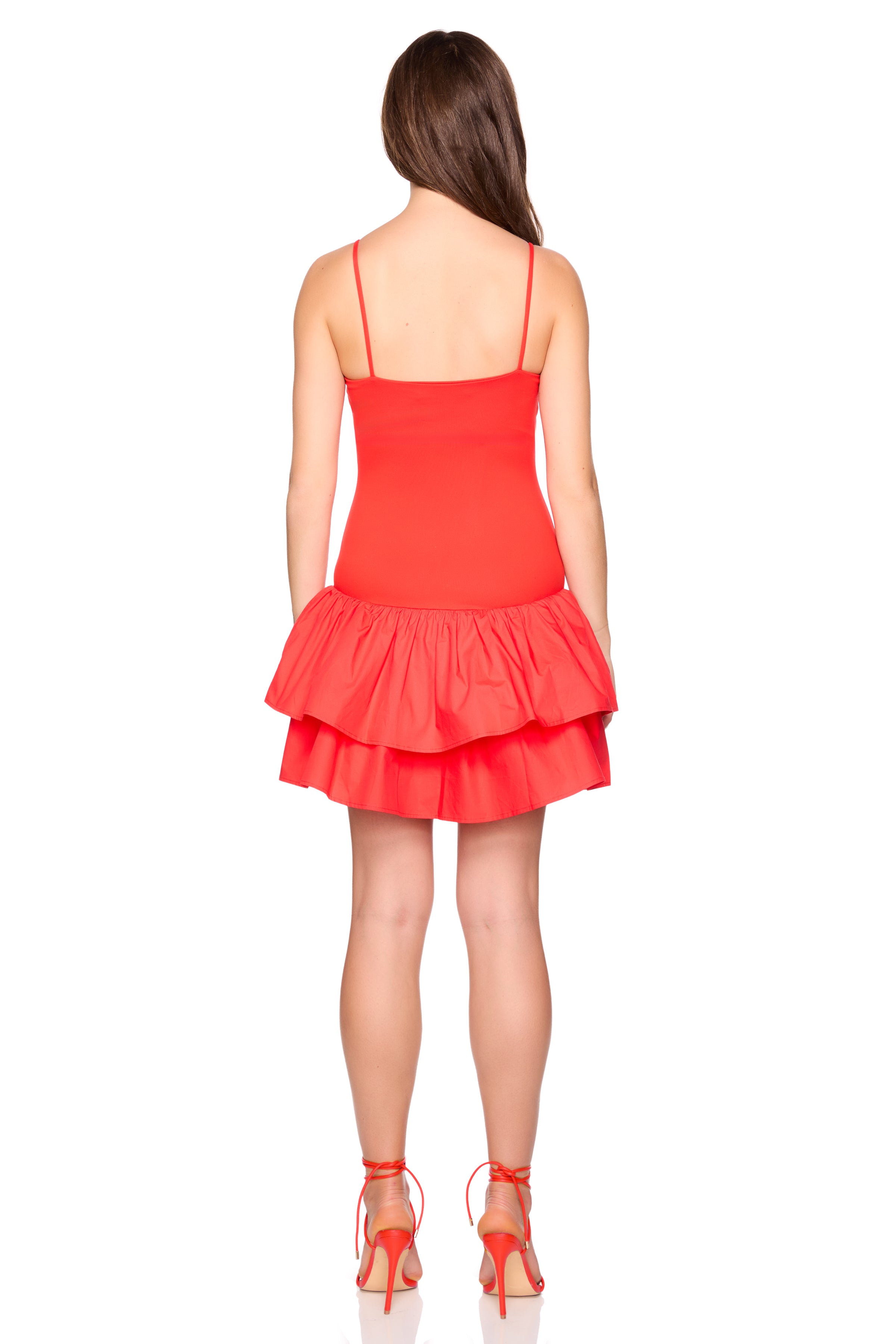knit poplin strap drop waist double tier dress 17"