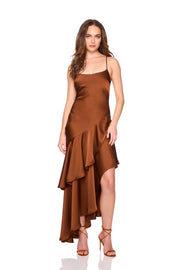 satin double ruffle high low dress 18-42"