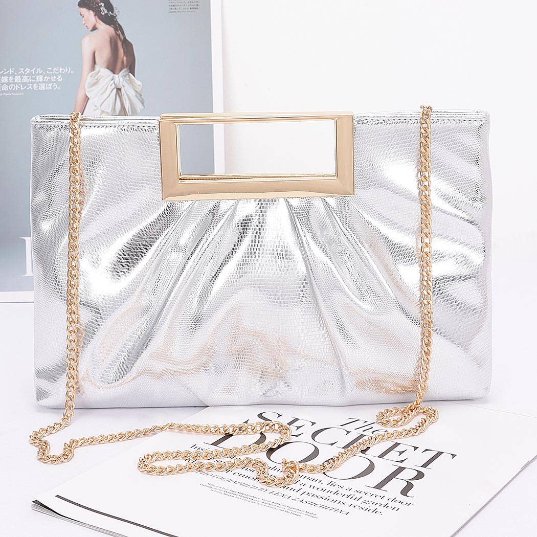 Faux Leather Metal Handle Clutch