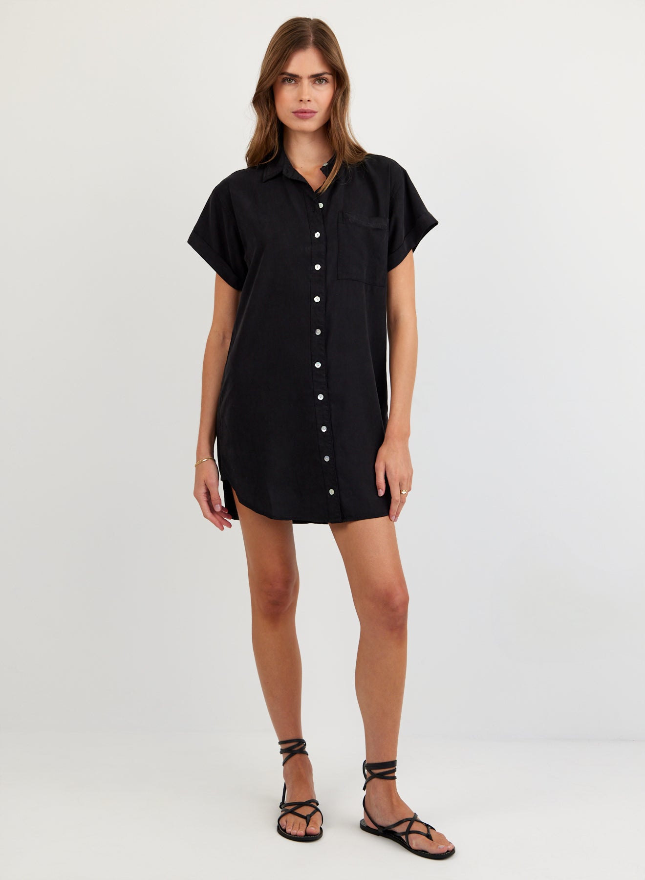 B6881-654-303 - ROLL SLEEVE POCKET SHIRT DRESS