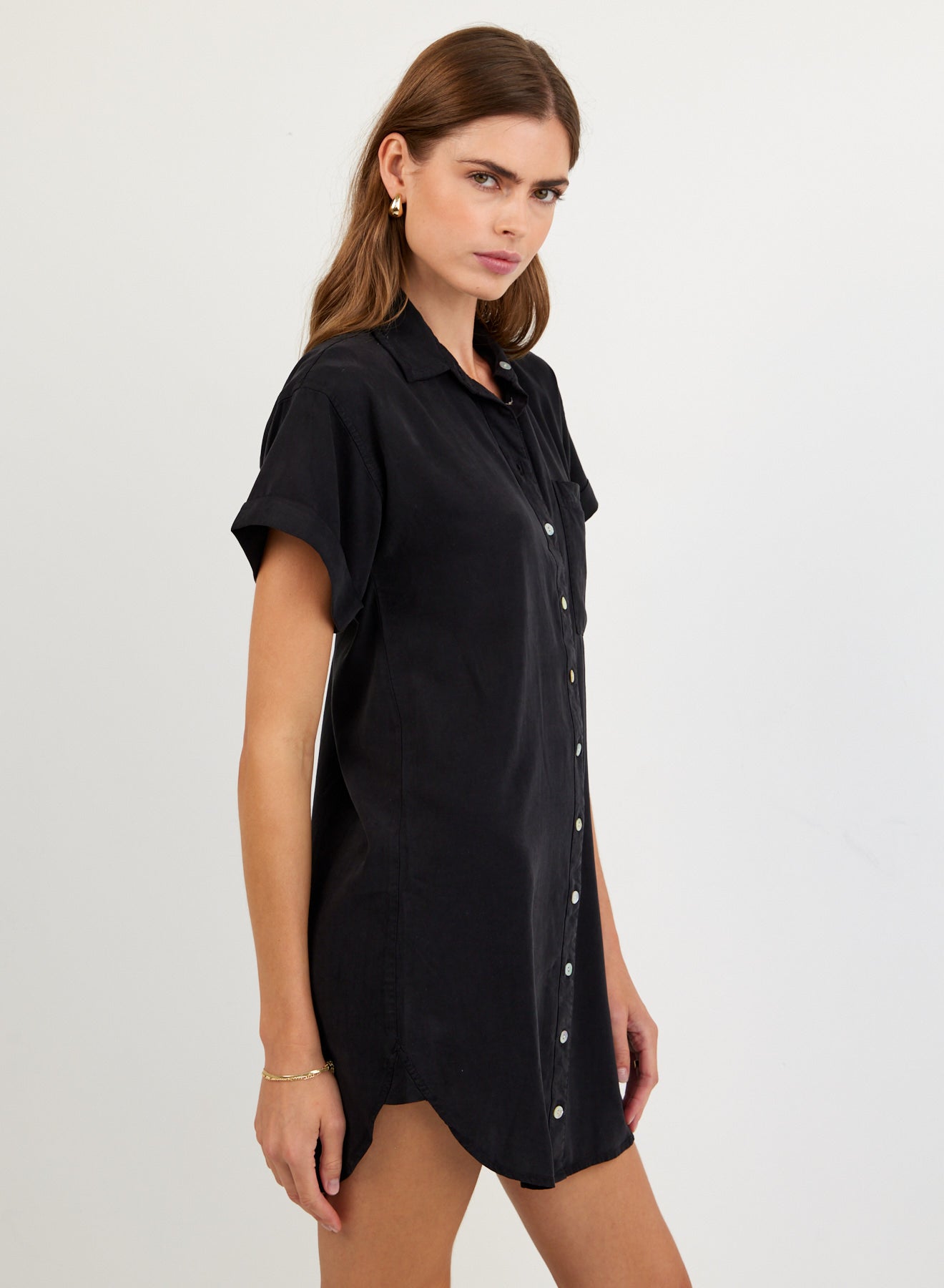 B6881-654-303 - ROLL SLEEVE POCKET SHIRT DRESS