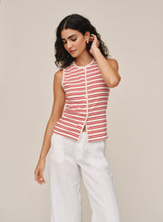 B20079-L09-304 - SLEEVELESS FITTED BUTTON DOWN TOP