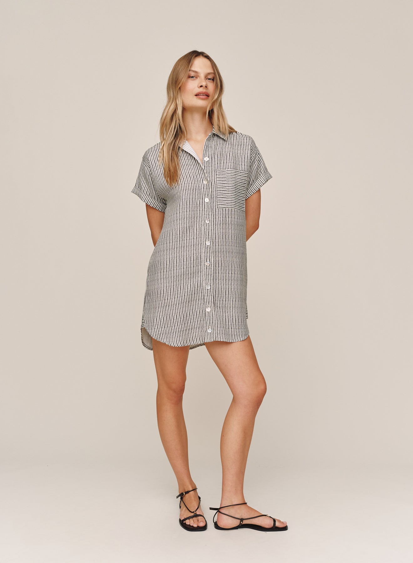 B6881-L02-304 - ROLL SLEEVE POCKET SHIRT DRESS