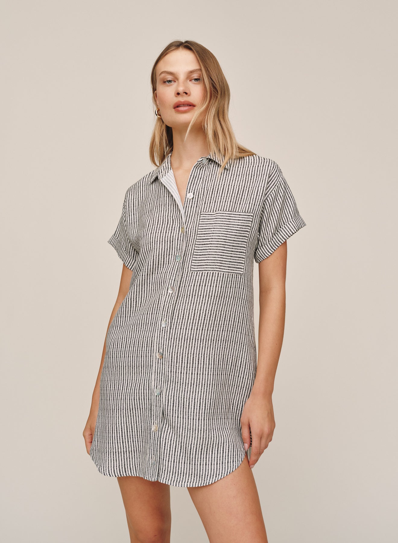 B6881-L02-304 - ROLL SLEEVE POCKET SHIRT DRESS