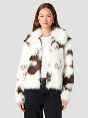 French Connection Animal Spotted Faux Fur Wide Collar Jacket