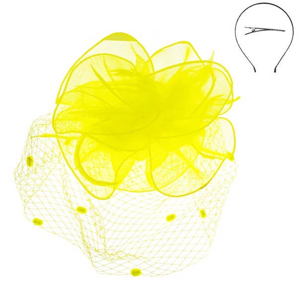Floral Feather Fascinator on Mesh with Veil