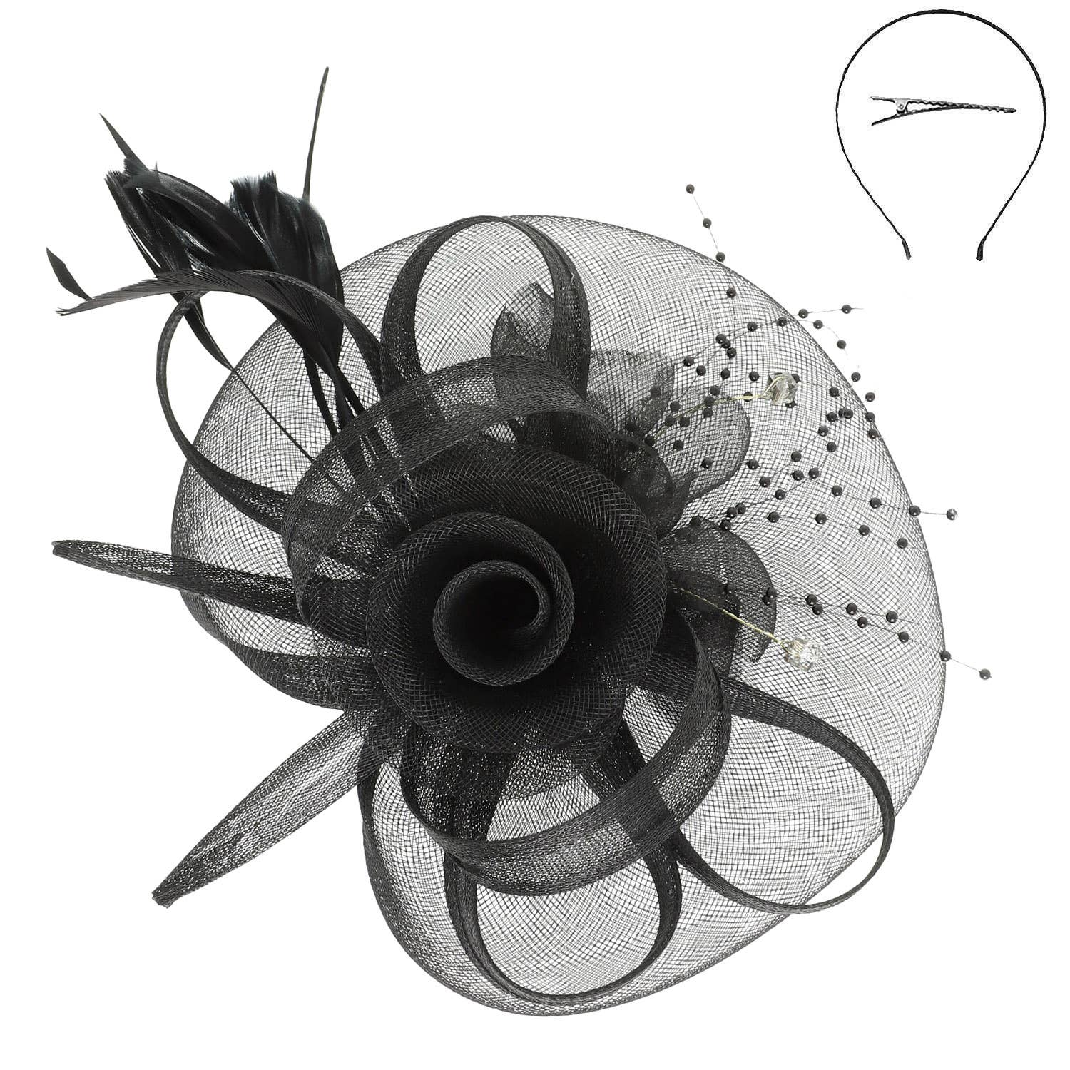Floral Feathered Organza Mesh Fascinator