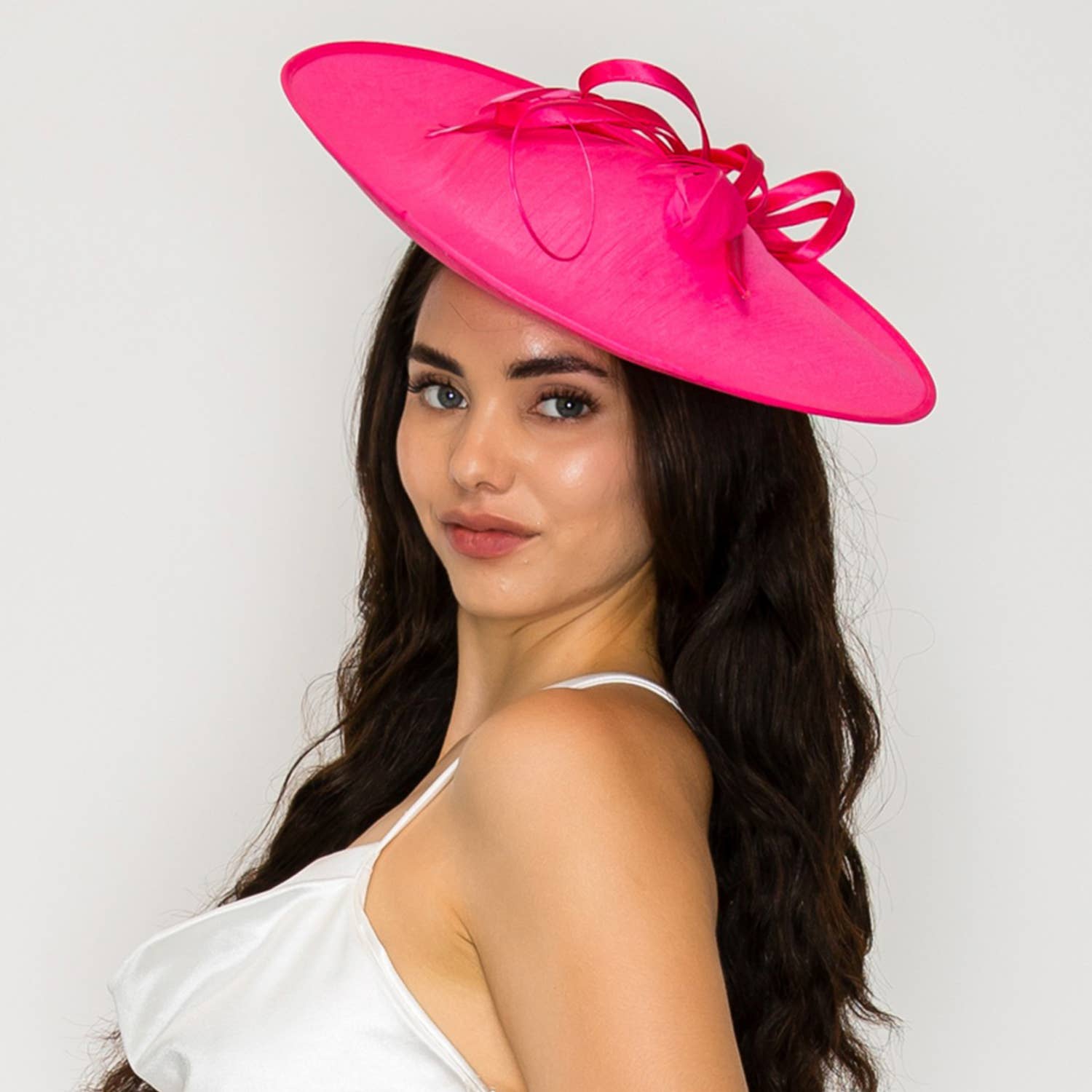 Wide Brim Saucer Fascinator with Satin Ribbon Loops