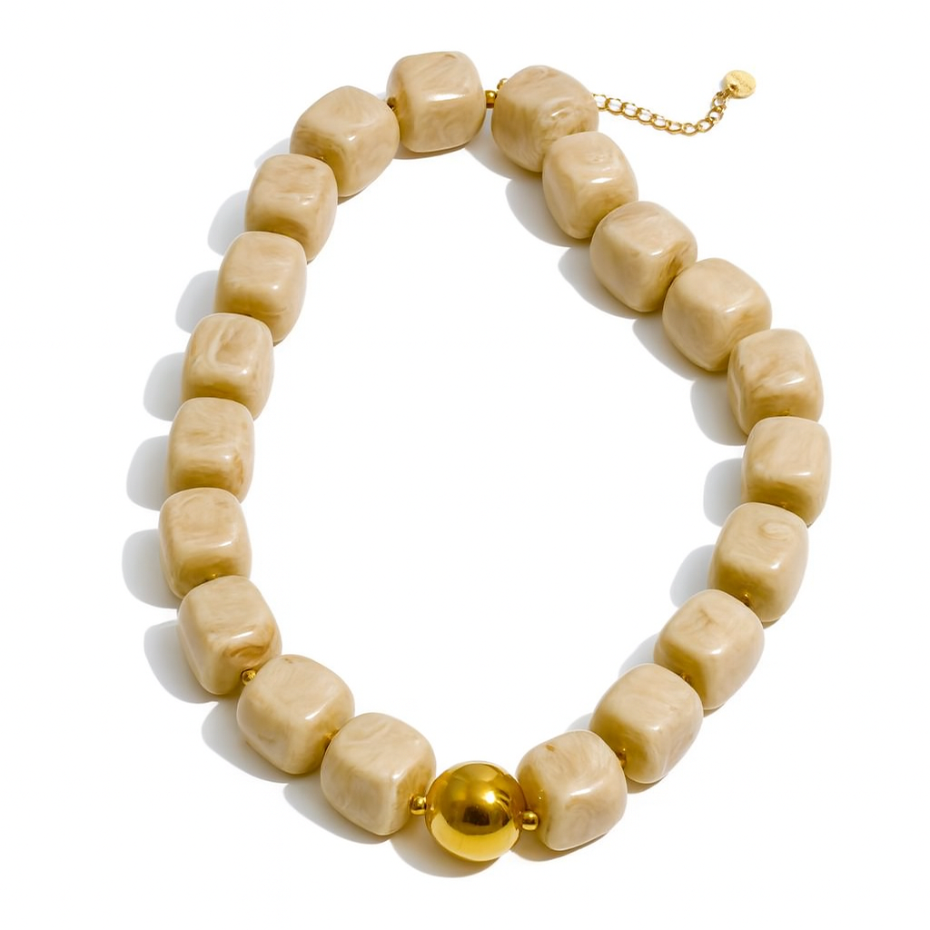 SAHIRA Pebbles Beige Beaded Necklace