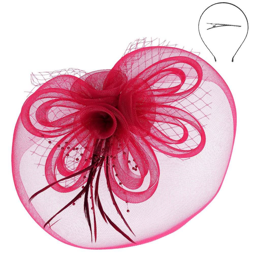 Floral Feather Loopy Bow Mesh Fascinator