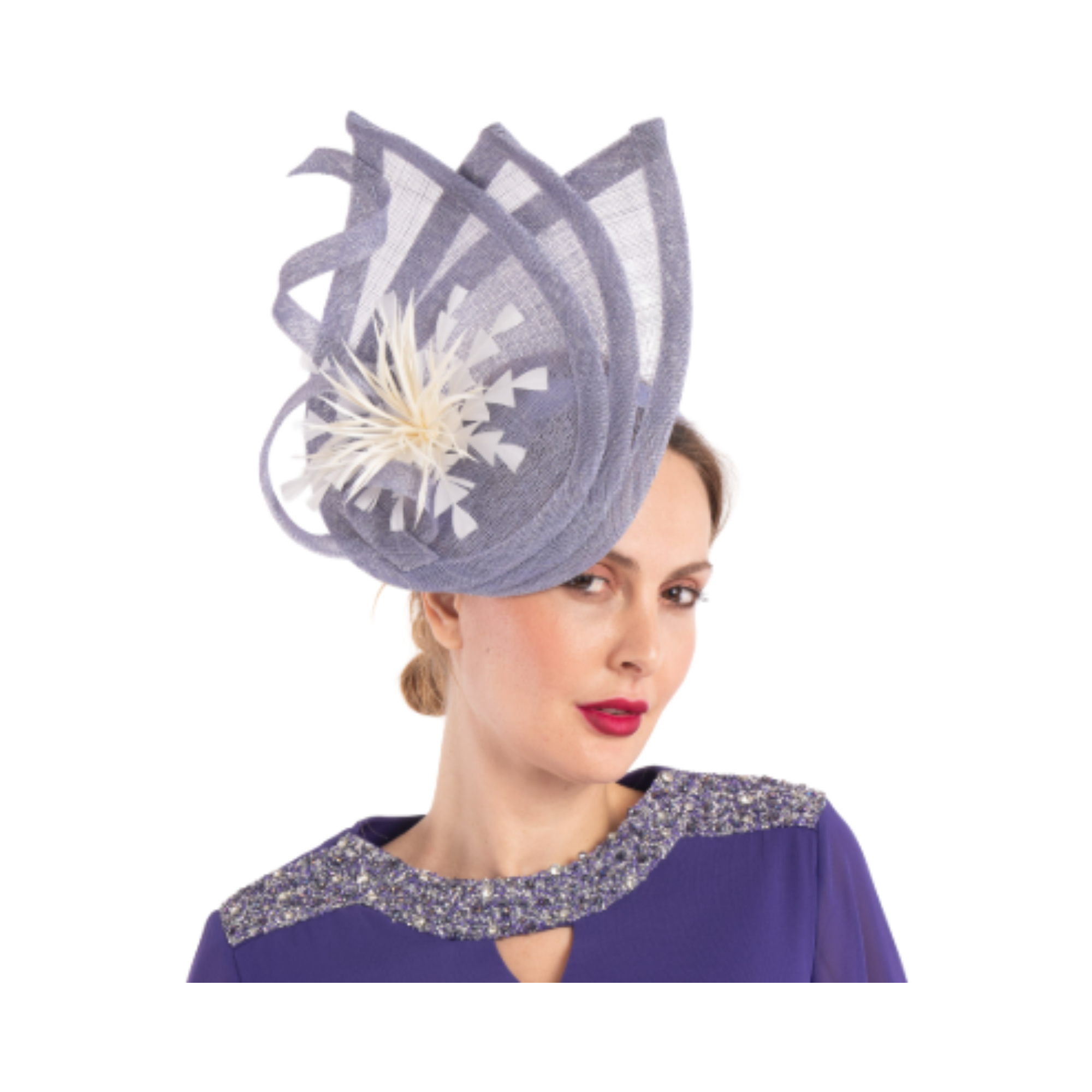 Tear Drop Cut Sinamay Feather Bow Fascinator