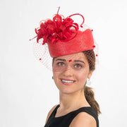 Straw Pillbox Hat with Floral Veil