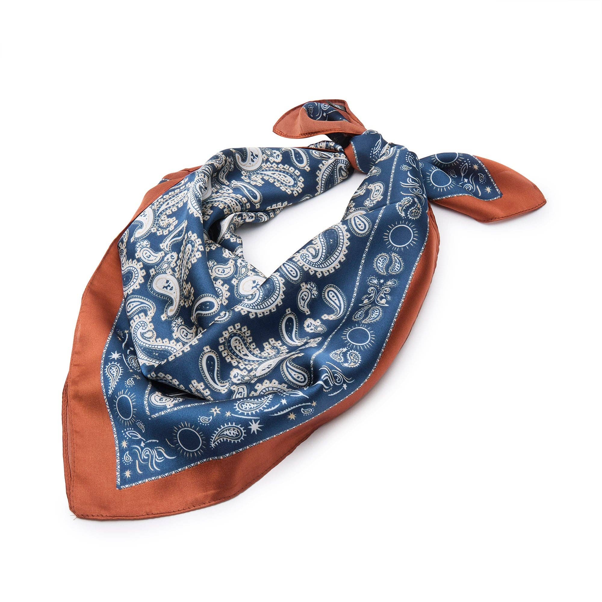 Lele Sadoughi Chestnut Blue Paisley Square Satin Scarf