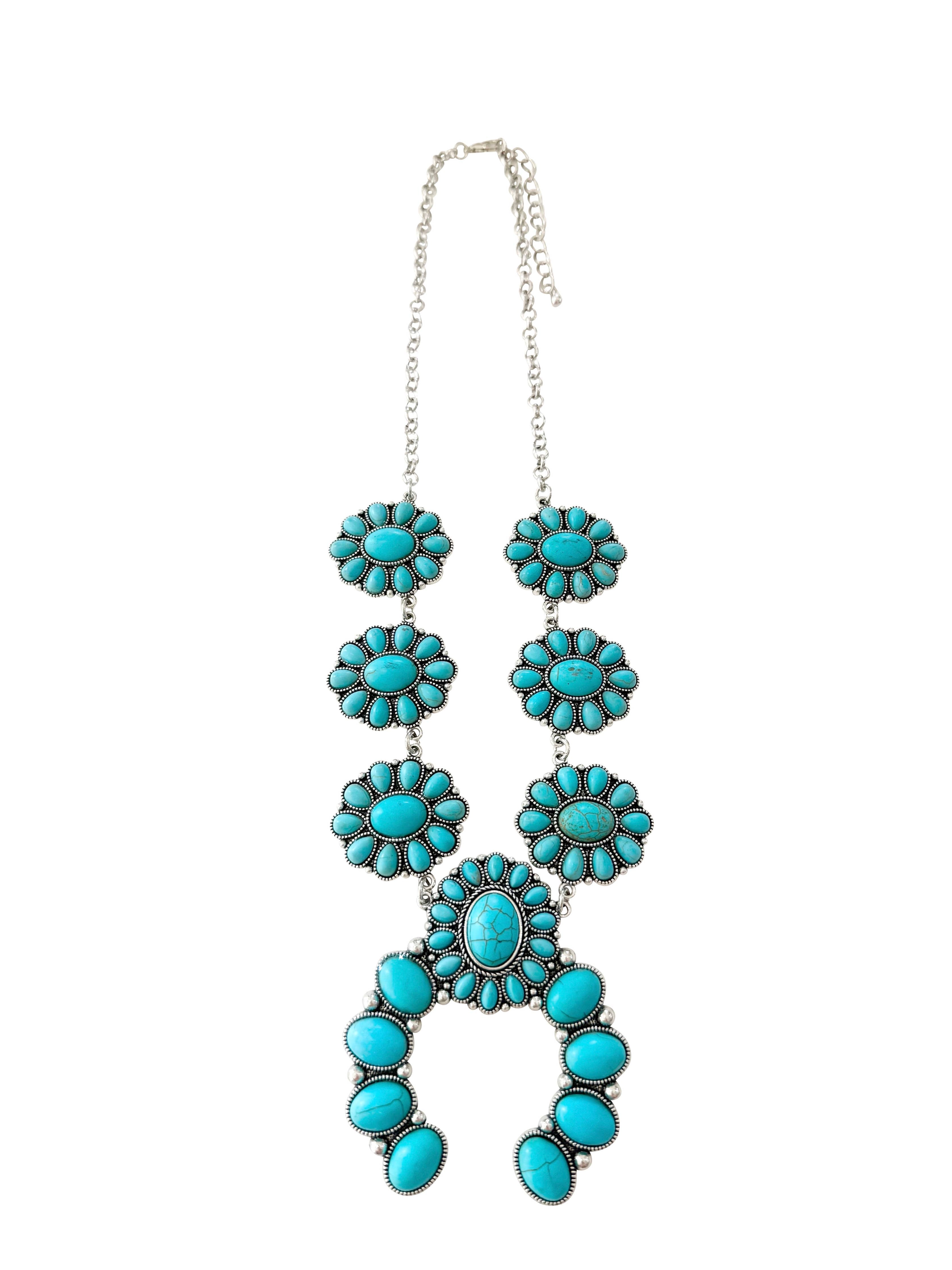 Western Turquoise Squash Blossom Necklace