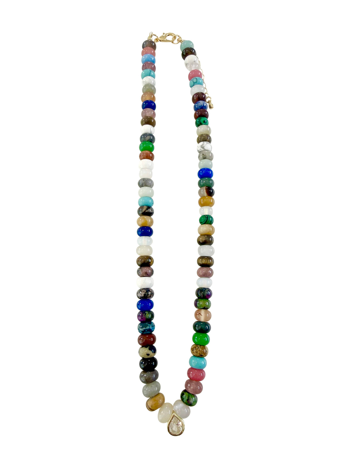 Gemelli Dori CZ Teardrop Beaded Necklace - Dark Multi Agate