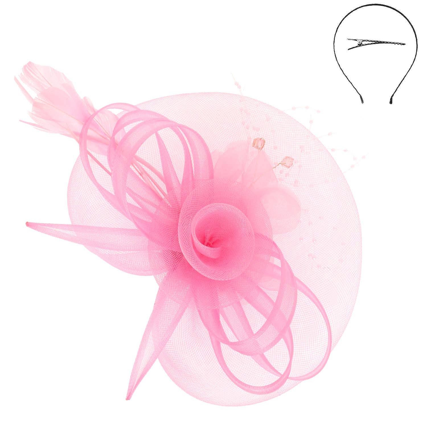 Floral Feathered Organza Mesh Fascinator