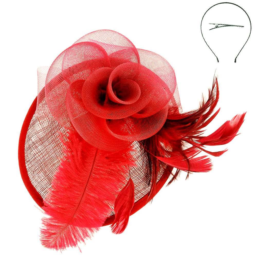 Tilted Mesh Floral Feathered Fascinator