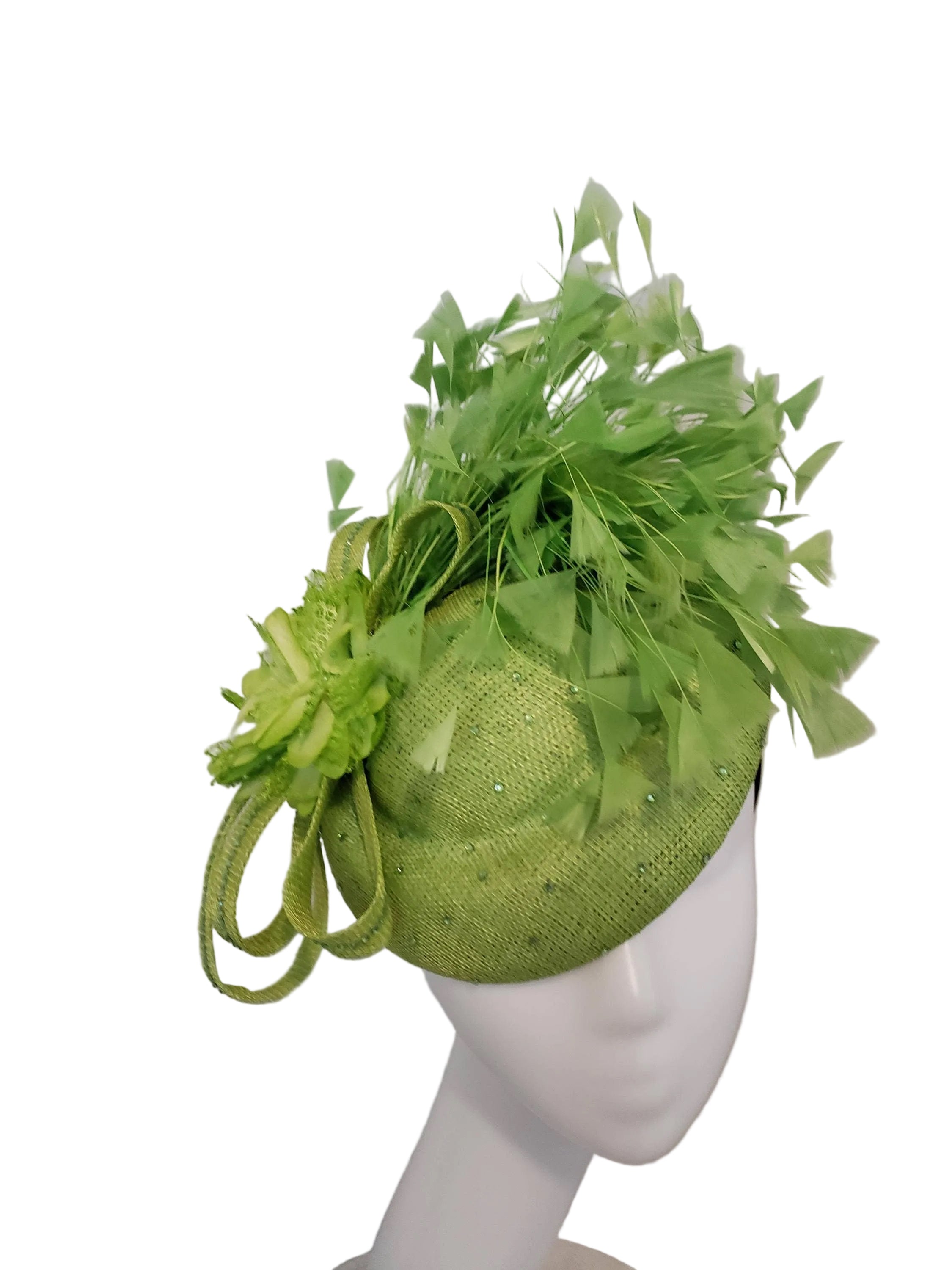 Crystal Embellished Sinamay Fascinator with Loops and Feathers