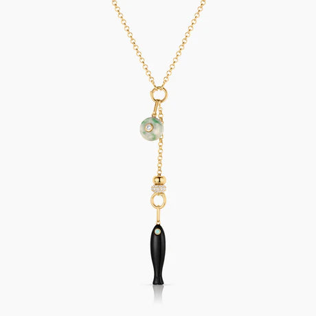 THATCH Béla Green Dot and Onyx Lariat Necklace