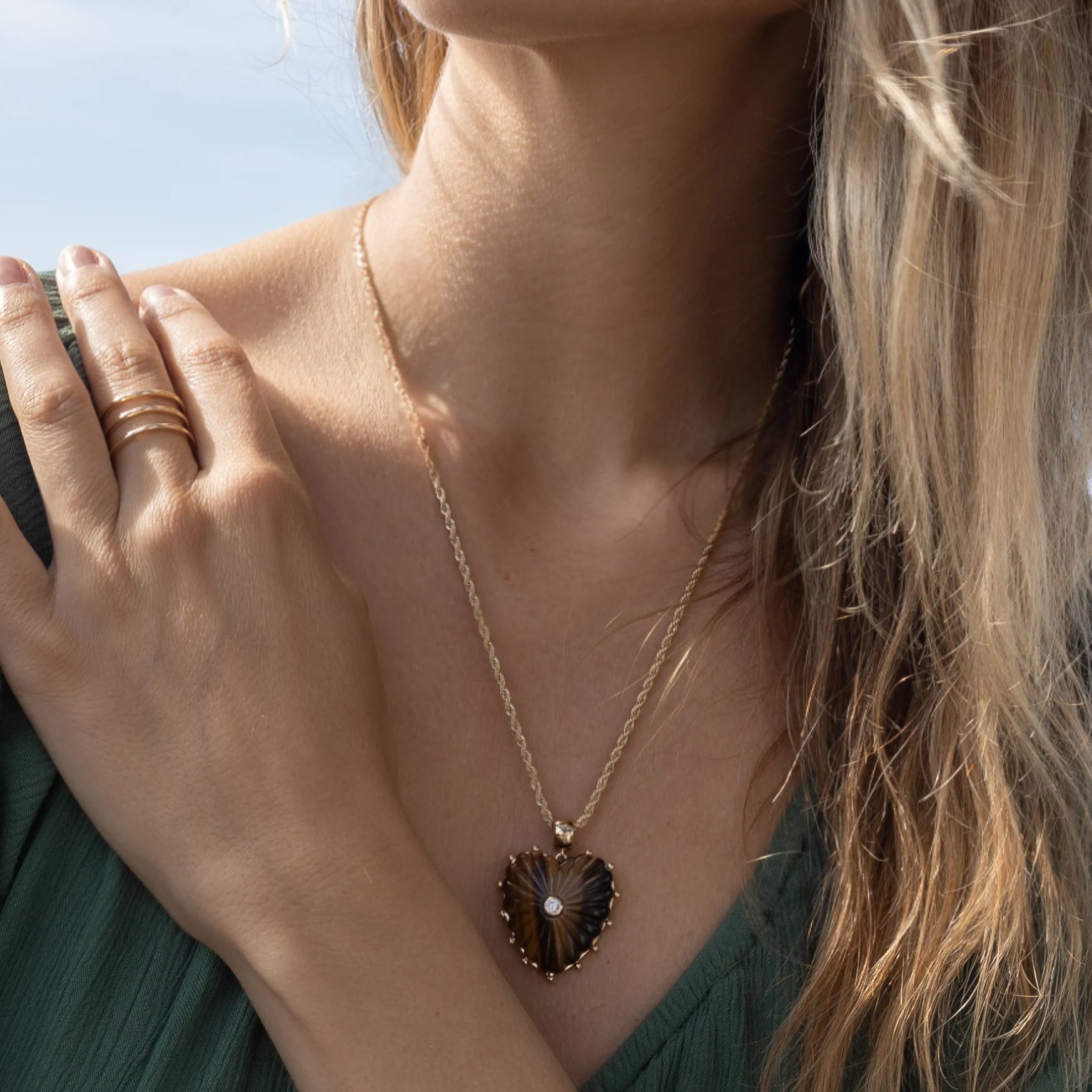 THATCH Malene Tiger's Eye Heart Bail Necklace