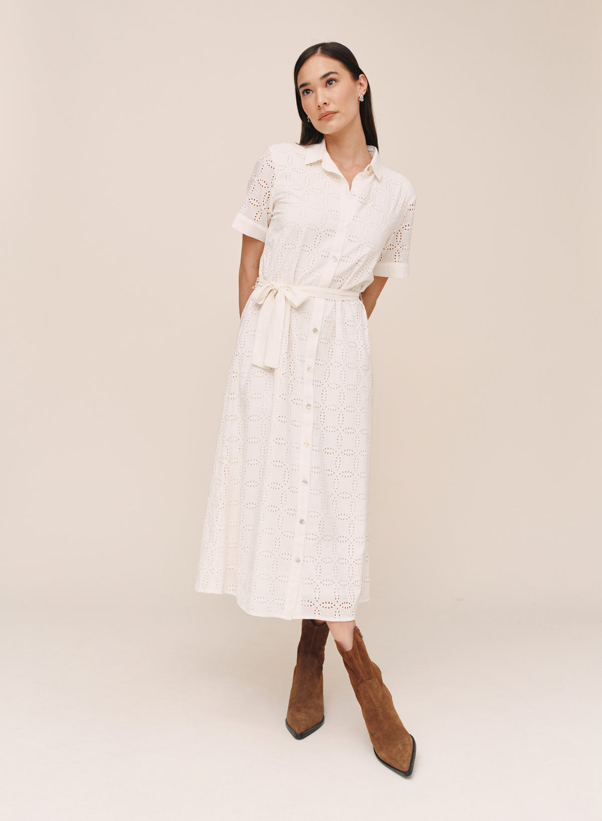 B60025-L19-304 - SHORT SLEEVE MIDI SHIRT DRESS