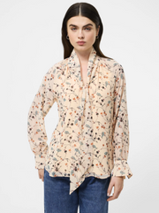 French Connection Leithia Whispy Chiffon Neck Tie Blouse