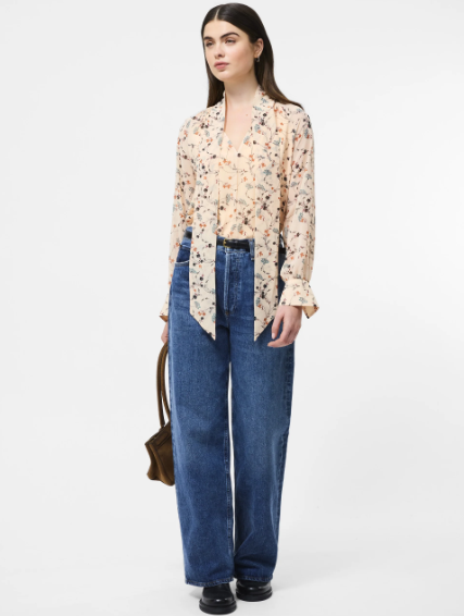 French Connection Leithia Whispy Chiffon Neck Tie Blouse