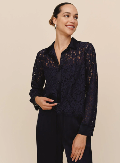 Bella Dahl Lace Contrast Button Down