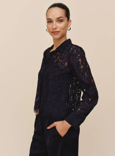 Bella Dahl Lace Contrast Button Down