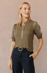 Bella Dahl Short Sleeve Placket Mixed Shirt