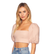 Susana Monaco Poplin Puff Sleeve Crop Top