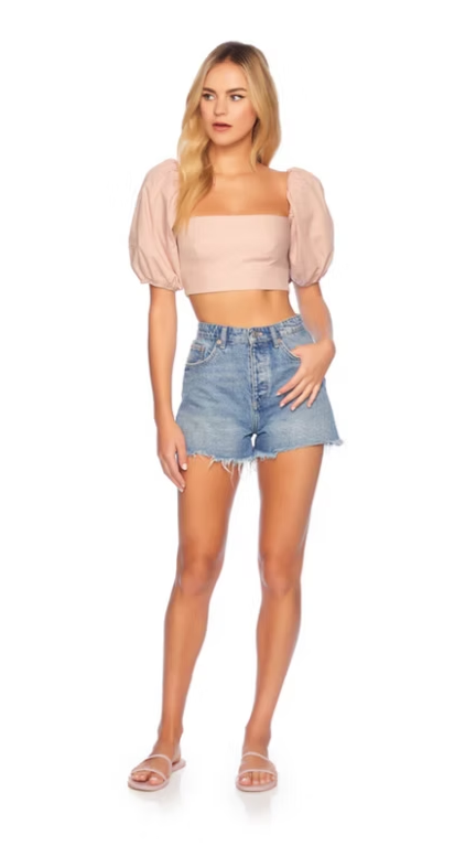 Susana Monaco Poplin Puff Sleeve Crop Top
