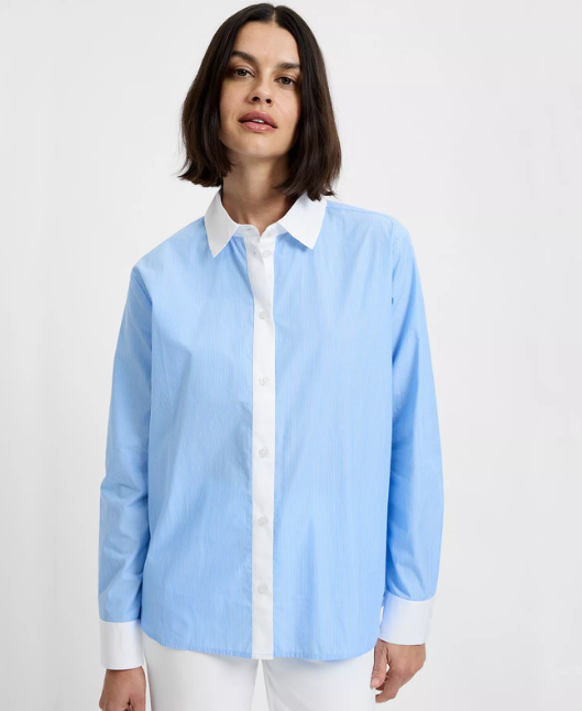 French Connection Poplin Ticking Contrast Button