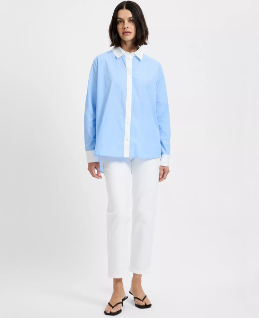 French Connection Poplin Ticking Contrast Button
