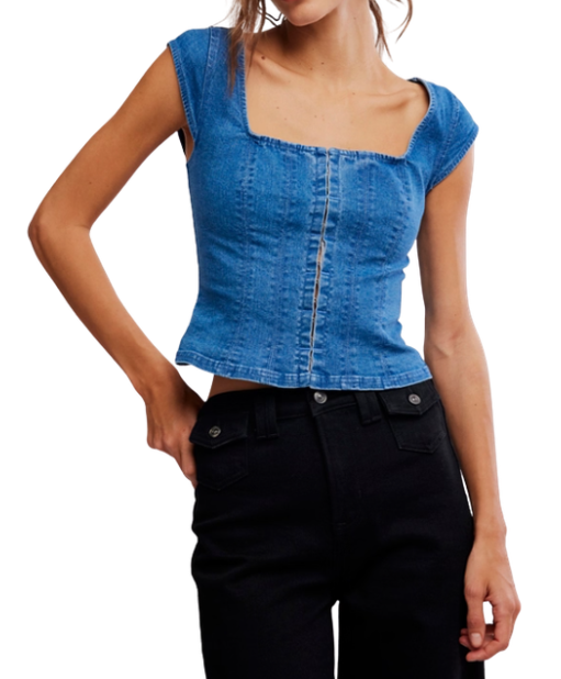 Free People Marilyn Denim Corset Top