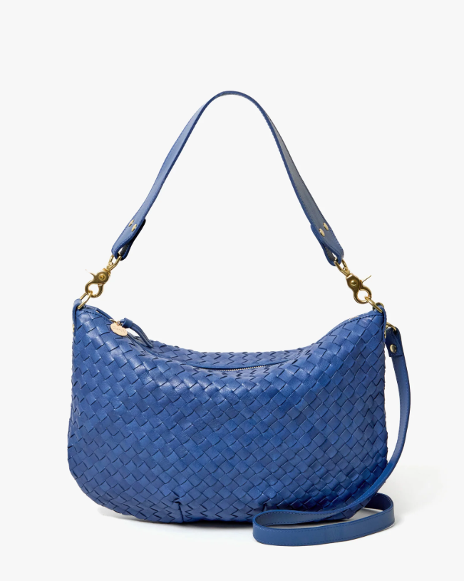 Clare V. Moyen Messenger (French Blue Diagonal Woven)