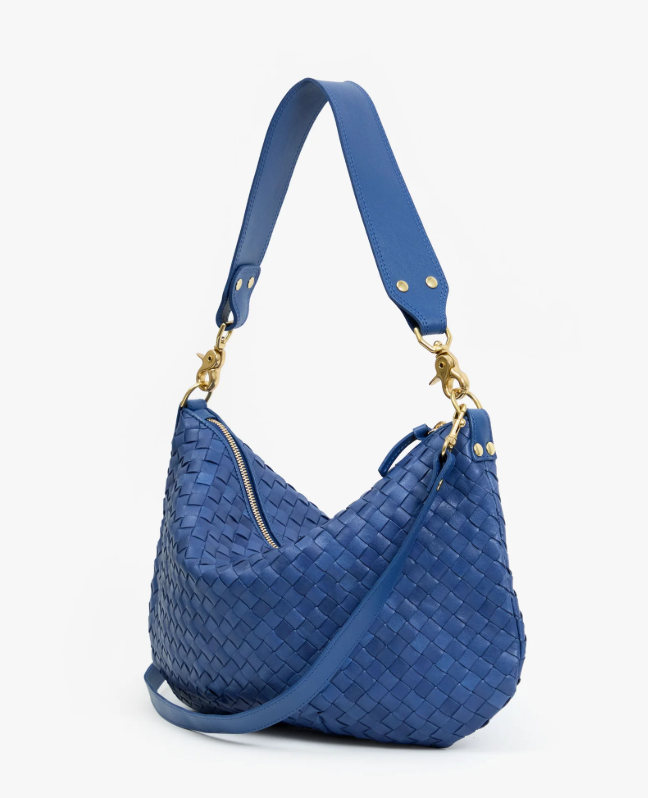 Clare V. Moyen Messenger (French Blue Diagonal Woven)