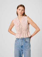 French Connection Rhodes Poplin Gingham Smocked Sleeveless Top
