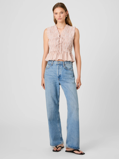 French Connection Rhodes Poplin Gingham Smocked Sleeveless Top