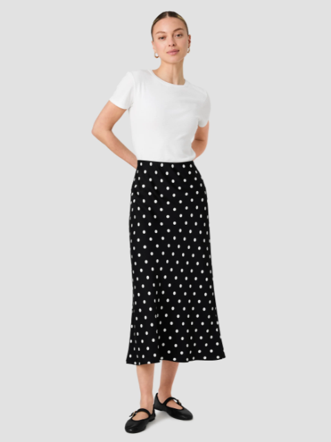 French Connection Ennis Satin Polka Dot Midi Skirt