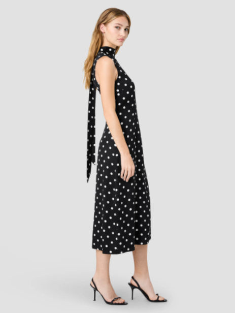 French Connection Ennis Satin Back Neck Bow Midi Dress