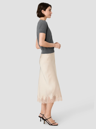 French Connection Ennis Satin Lace Midi Skirt