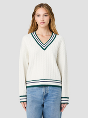 French Connection Aleyna Knit V-Neck Cable Pullover