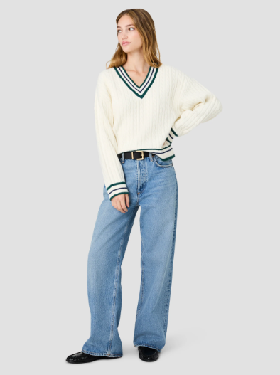 French Connection Aleyna Knit V-Neck Cable Pullover