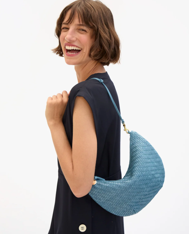 Clare V. Lune Shoulder Bag (Desert Blue Woven Zig-Zag)