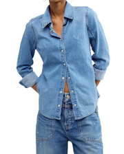 Free People Benny Slim Denim Button Down Top