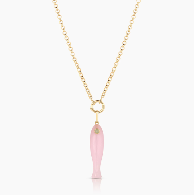THATCH Pink Jade Fortuna Fish Charm Necklace
