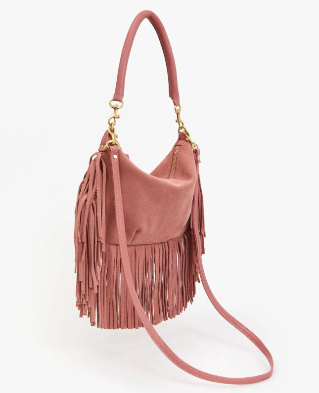 Clare V. Petit Moyen Messenger (Rose Clay Suede Fringe)